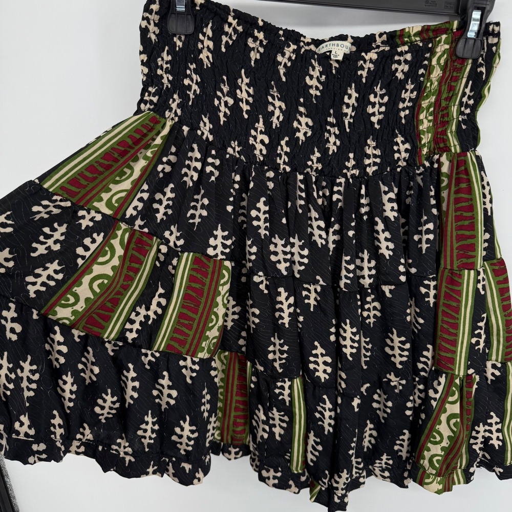 Earthbound Trading Co Tiered Skater Skirt‎ Lg Ruffle Boho Hippie Phoebe Buffay - Picture 6 of 9